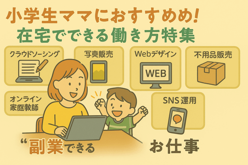 小学生ママ向け在宅副業特集のイメージイラスト